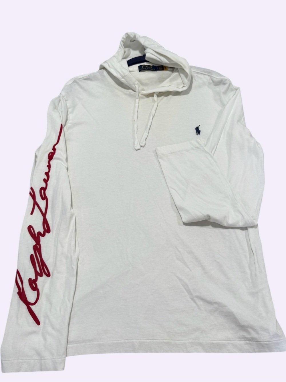 Polo Ralph Lauren Men’s M White Hooded Long Sleeve Tee w Logo Graphic